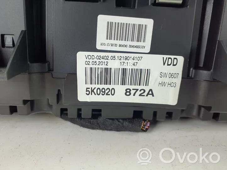 Volkswagen Golf VI Tachimetro (quadro strumenti) 5K0920872A