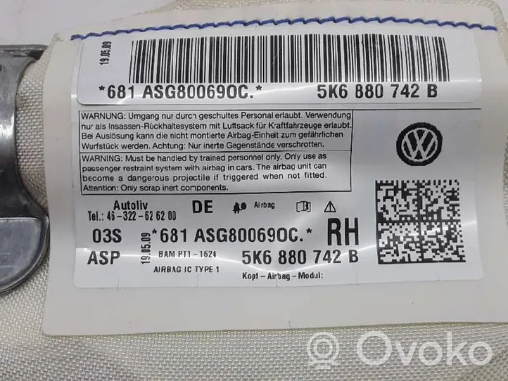 Volkswagen Golf VI Airbag de toit 5K6880742D