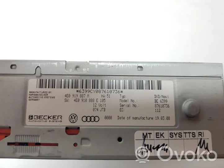 Audi Q7 4M Unità principale autoradio/CD/DVD/GPS 4E0919887M