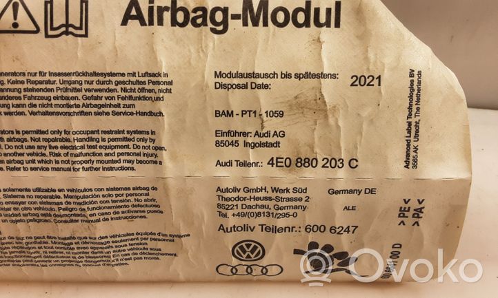 Audi A8 S8 D3 4E Airbag de passager 4E0880203C