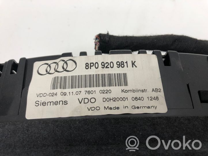 Audi A3 S3 A3 Sportback 8P Spidometras (prietaisų skydelis) 8P0920981K