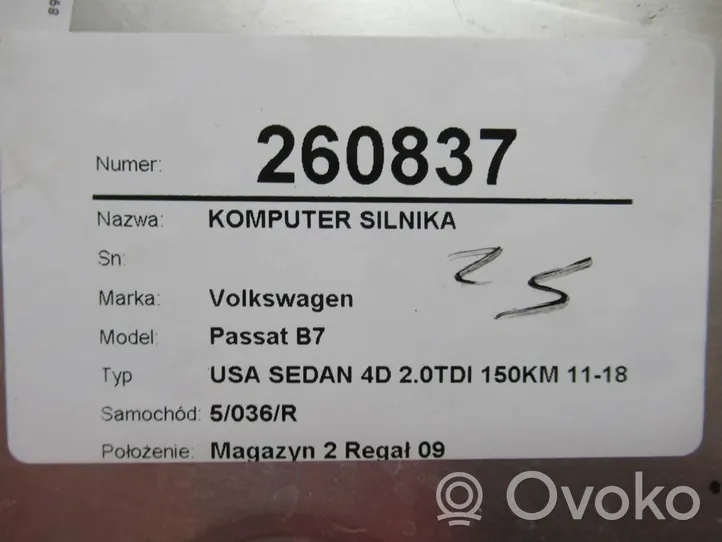 Volkswagen PASSAT B7 Komputer / Sterownik ECU silnika 