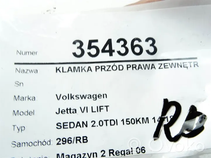 Volkswagen Jetta VI Ārējais atvēršanas rokturis 