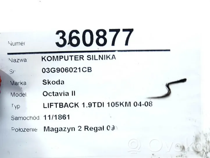 Skoda Octavia Mk2 (1Z) Unité de commande, module ECU de moteur 03G906021CB