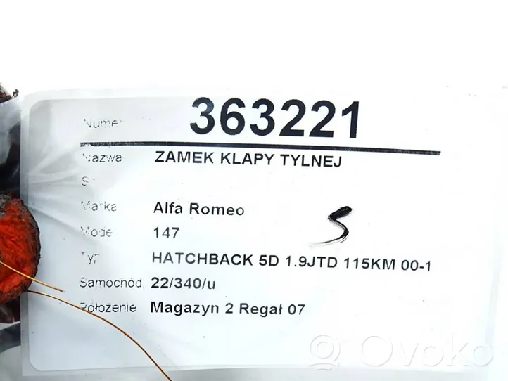 Alfa Romeo 147 Takaluukun ulkopuolinen lukko 