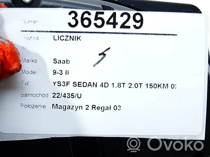 Saab 9-3 Ver1 Licznik / Prędkościomierz 12798587