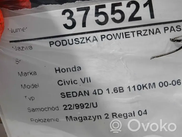 Honda Civic Poduszka powietrzna Airbag pasażera 77850-S5A-G812