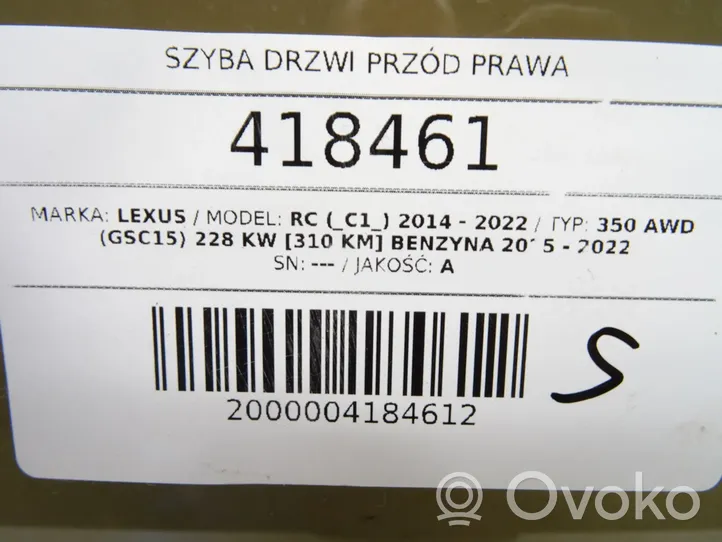 Lexus RC Szyba drzwi przednich 