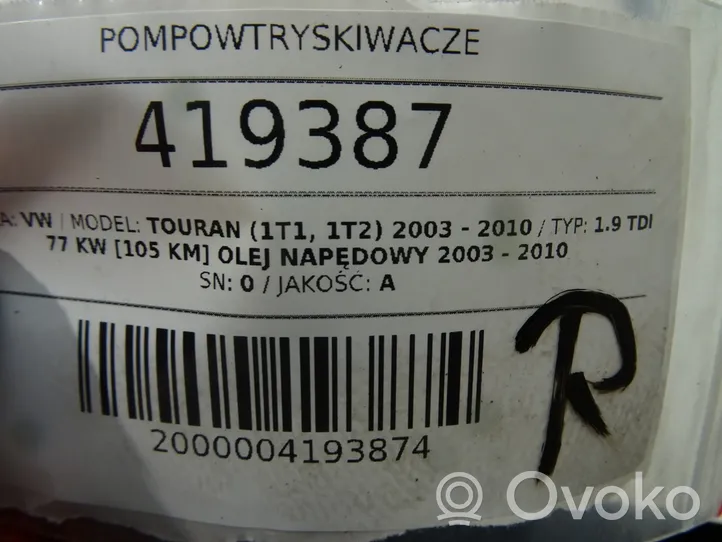 Volkswagen Touran I Wtryskiwacze / Komplet 0986441509