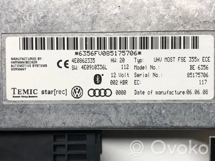 Audi A8 S8 D3 4E Bluetooth modulis 4E0862335