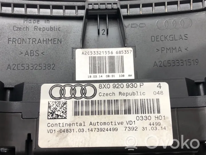 Audi A1 Compteur de vitesse tableau de bord 8X0920930P