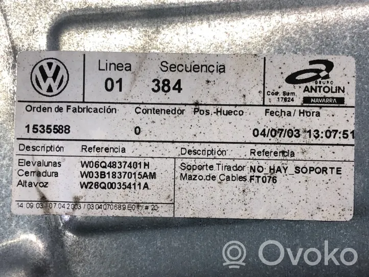 Volkswagen Polo IV 9N3 Priekinio el. lango pakėlimo mechanizmo komplektas 6Q2959802A