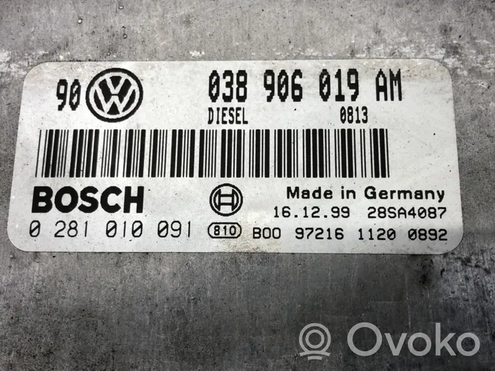 Volkswagen Bora Unité de commande, module ECU de moteur 038906019AM