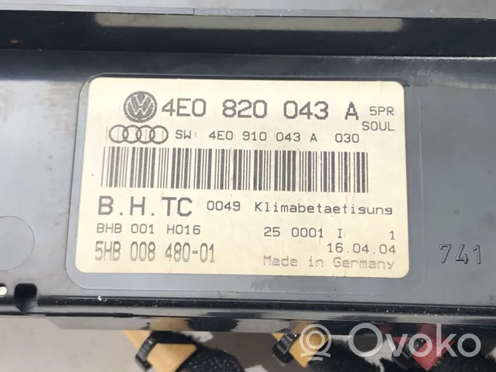 Audi A8 S8 D3 4E Interruttore ventola abitacolo 4E0820043A