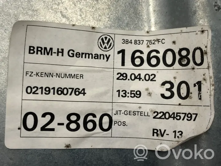 Volkswagen PASSAT B5.5 Mécanisme de lève-vitre avec moteur 3B4837752FC