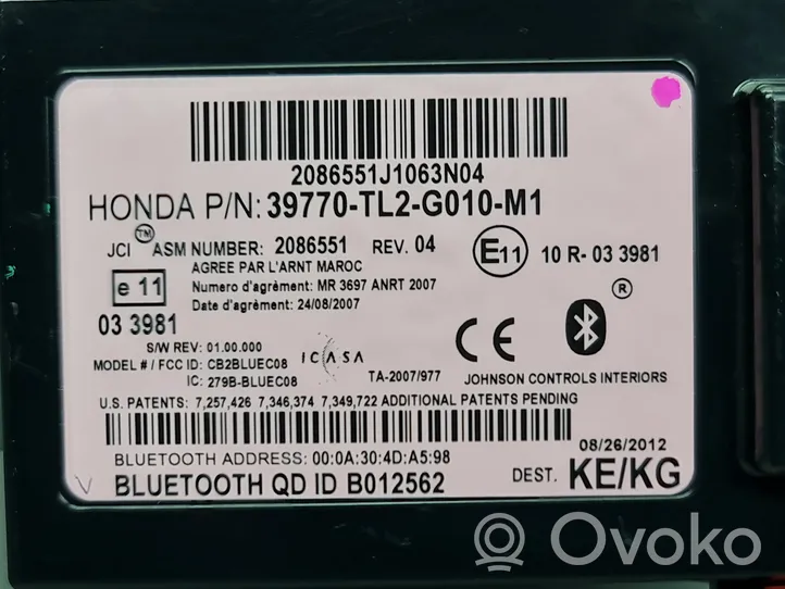 Honda Accord Moduł / Sterownik Bluetooth 39770TL2G010M1