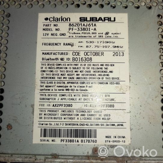 Subaru Outback Unité principale radio / CD / DVD / GPS 86201AJ61A
