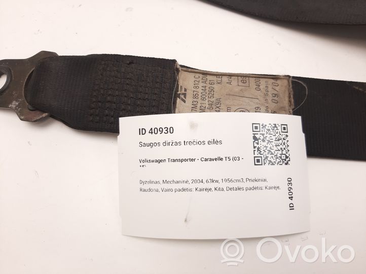 Volkswagen Transporter - Caravelle T5 Third row seat belt 7M3857812C