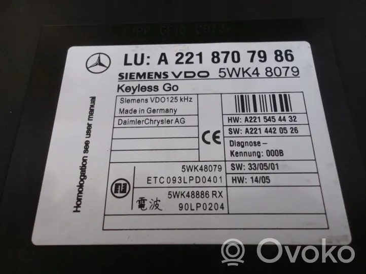 Mercedes-Benz CL C216 Moduł / Sterownik systemu uruchamiania bezkluczykowego A2218707986