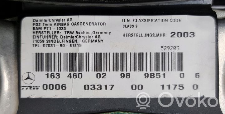 Mercedes-Benz ML W163 Set airbag con pannello A1636803887