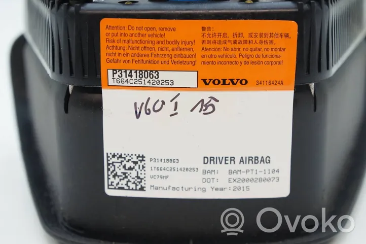 Volvo V60 Poduszka powietrzna Airbag kierownicy 31418063