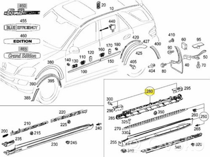 Mercedes-Benz ML W164 Garniture de marche-pieds / jupe latérale 1646900510