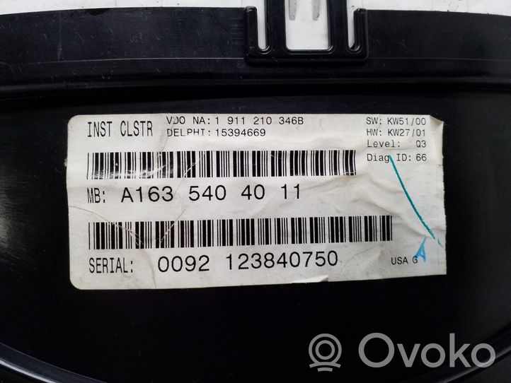 Mercedes-Benz ML W163 Tachimetro (quadro strumenti) A1635404011