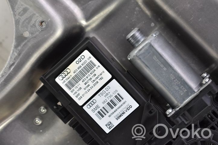 Audi A8 S8 D3 4E Mécanisme lève-vitre de porte arrière avec moteur 4E0839850A