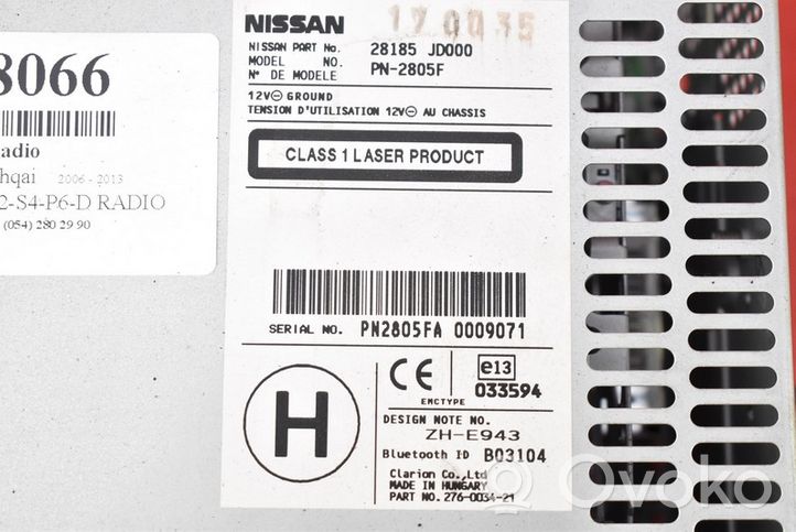 Nissan Qashqai Radio/CD/DVD/GPS-pääyksikkö 28185JD000
