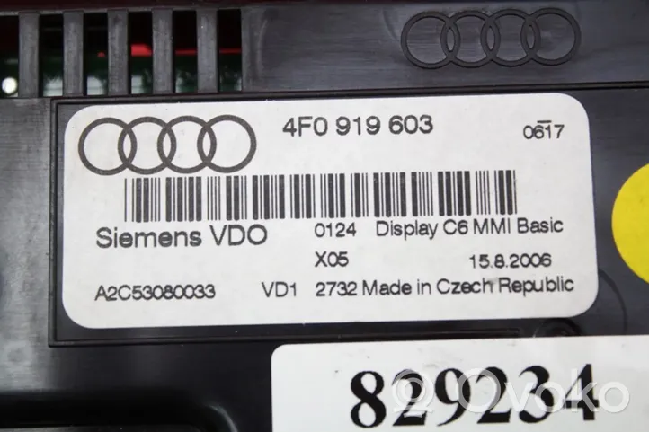 Audi A6 Allroad C6 Radio/CD/DVD/GPS-pääyksikkö 4F0919603