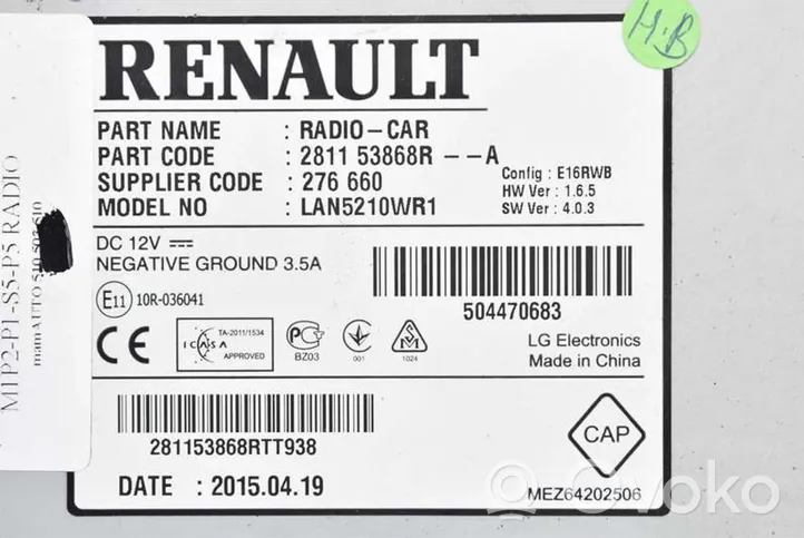 Renault Clio I Radio/CD/DVD/GPS-pääyksikkö 281153868R
