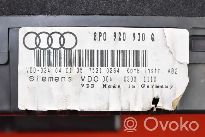 Audi A3 S3 A3 Sportback 8P Spidometras (prietaisų skydelis) 8P0920930Q