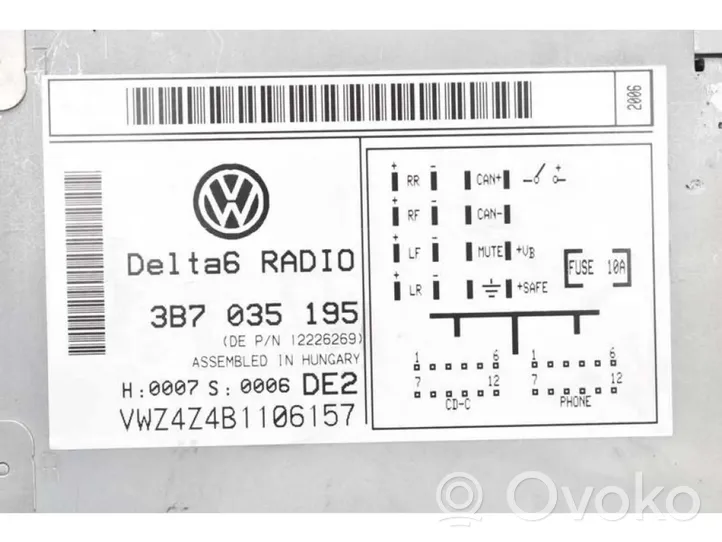 Volkswagen PASSAT B5.5 Radio/CD/DVD/GPS-pääyksikkö 3B7035195