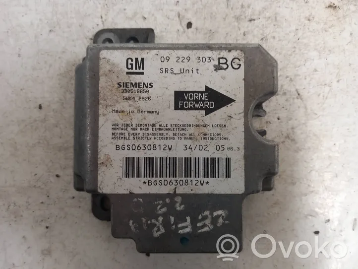 Opel Zafira A Module de contrôle airbag 09229303