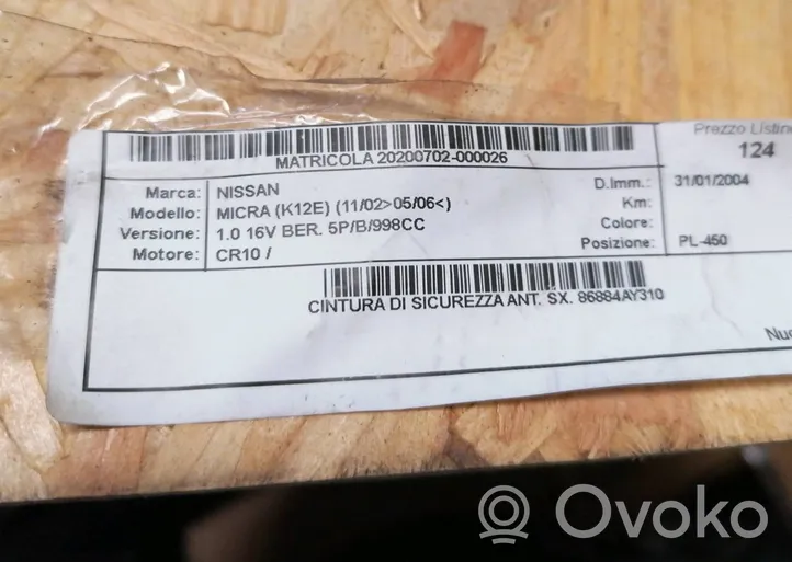Nissan Micra Ceinture de sécurité avant 86884AY310