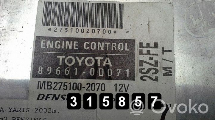 Toyota Yaris Variklio valdymo blokas 89661-0D071