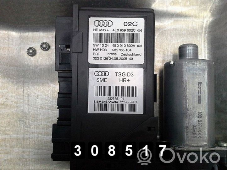 Audi A8 S8 D3 4E Mécanisme lève-vitre avant avec moteur 4E0959802C