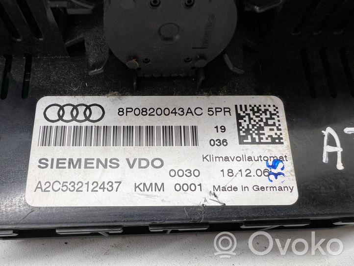 Audi A3 S3 A3 Sportback 8P Oro kondicionieriaus/ klimato/ pečiuko valdymo blokas (salone) 8P0820043AC