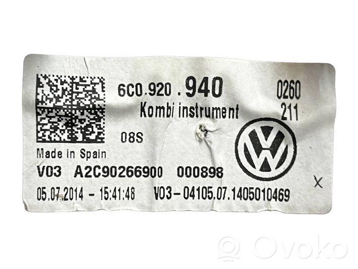 Volkswagen Polo V 6R Compteur de vitesse tableau de bord 6C0920940