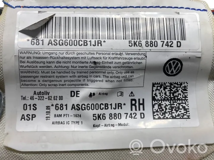 Volkswagen Golf VI Stogo oro pagalvė (užuolaida) 5K6880742D