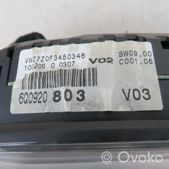 Volkswagen Polo IV 9N3 Tachimetro (quadro strumenti) 6Q0920803