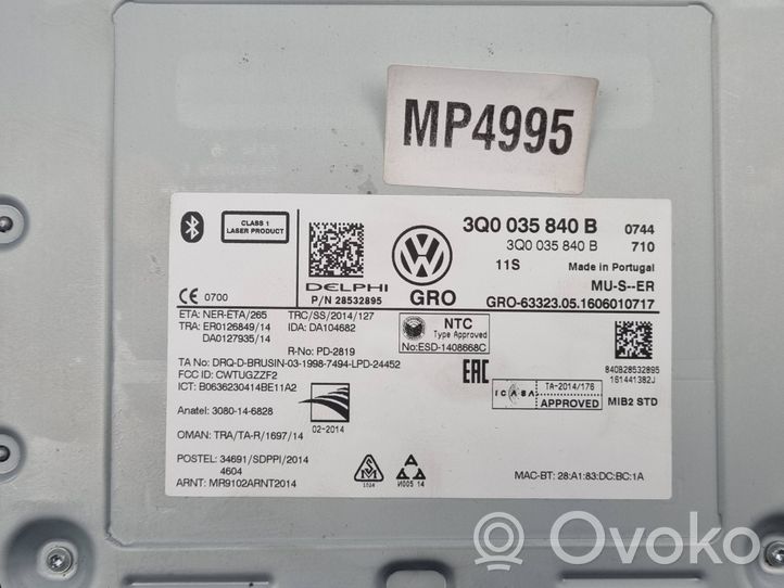 Volkswagen PASSAT B8 Panel / Radioodtwarzacz CD/DVD/GPS 3Q0035840B