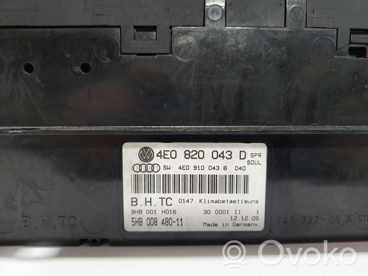 Audi A8 S8 D3 4E Panel klimatyzacji 4E0820043D