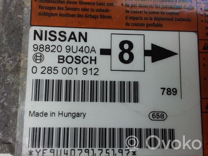 Nissan Note (E11) Turvatyynyn ohjainlaite/moduuli 988209U40A