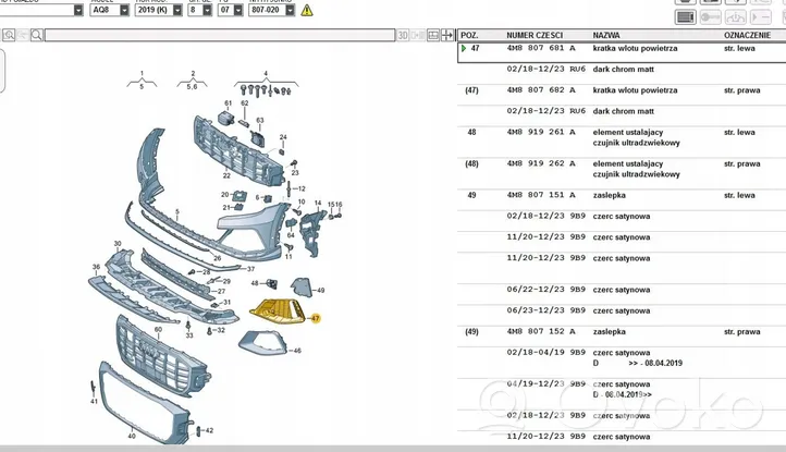 Audi Q8 Etupuskurin alempi jäähdytinsäleikkö 4M8807681A