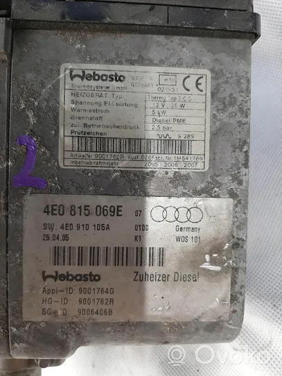 Audi A8 S8 D3 4E Unité de préchauffage auxiliaire Webasto 4E0815069E