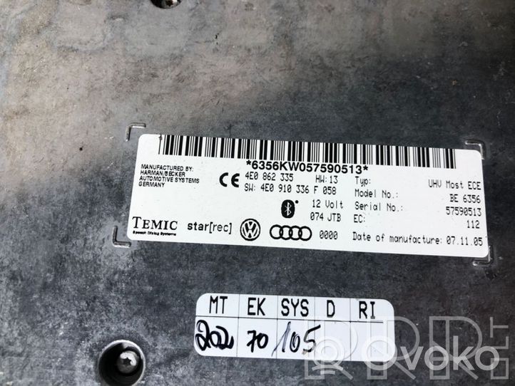 Audi A6 S6 C6 4F Bluetooth modulis 4E0862335