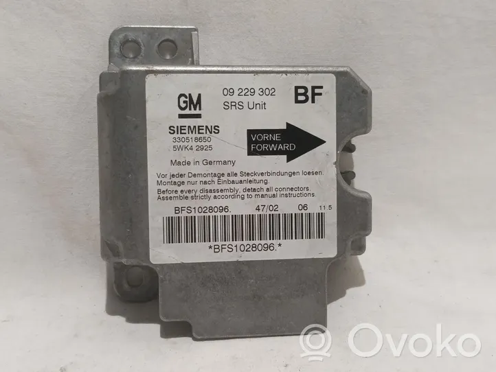 Opel Astra G Airbag control unit/module 09229302