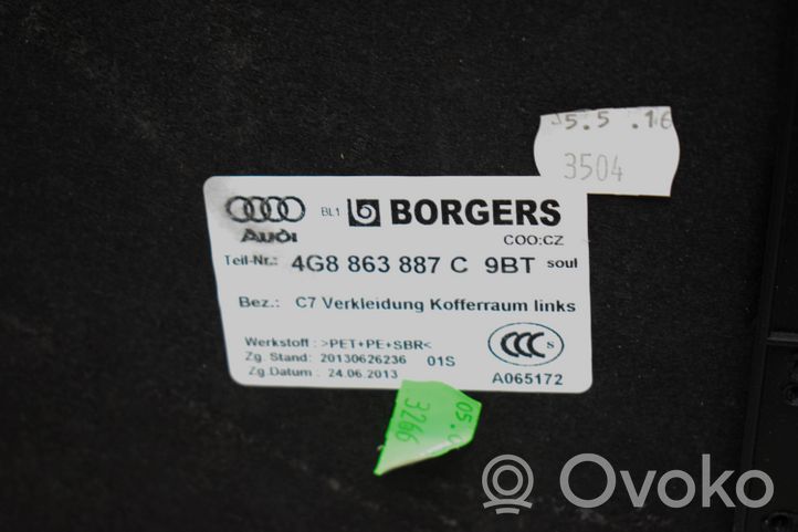 Audi A7 S7 4G Tavaratilan/takakontin alempi sivuverhoilu 4G8863887C
