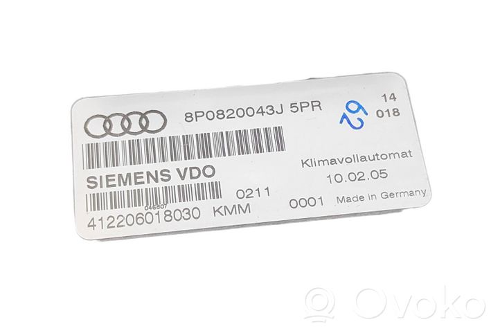 Audi A3 S3 8P Ilmastoinnin ohjainlaite 8P0820043J